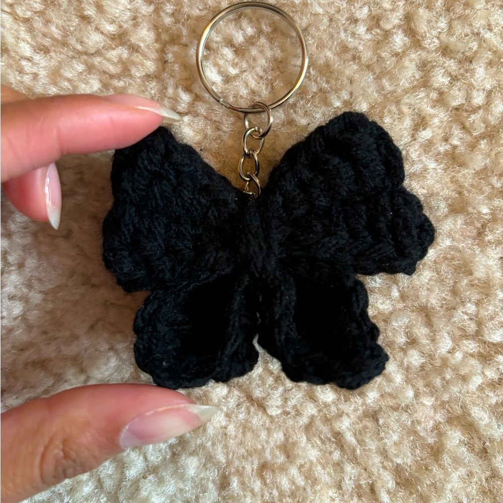 Crochet black bow keychain